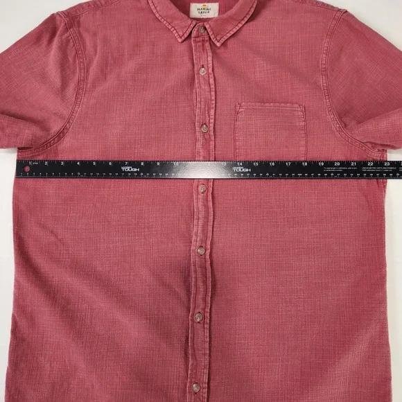 Marine Layer Mens Selvage Short Sleeve Button Down Shirt Red Cotton Slub Large - Picture 5 of 9
